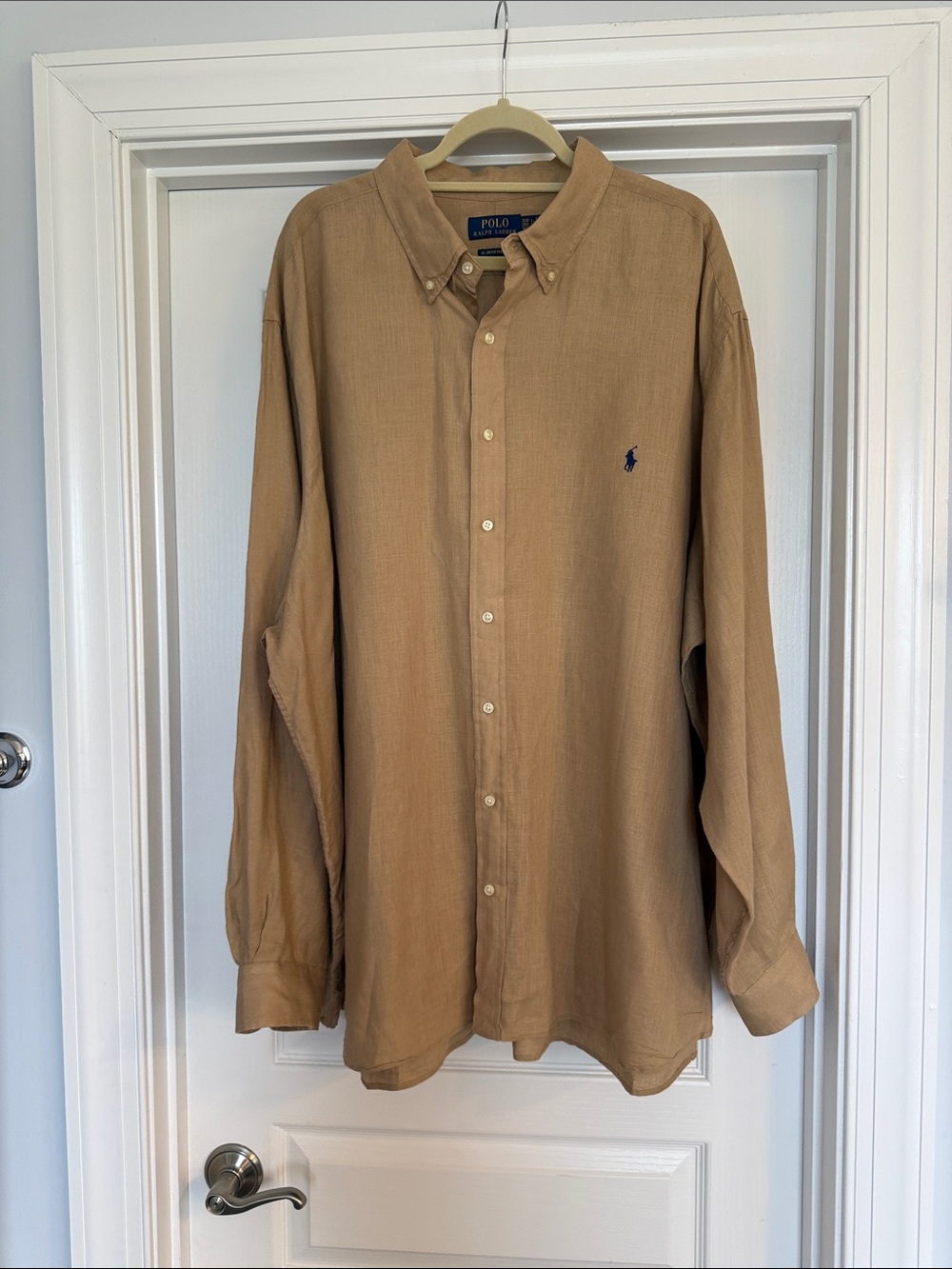 Polo Ralph Lauren Mens Linen RL Untucked Fit Button Down Shirt Size 3XB Tan Gold